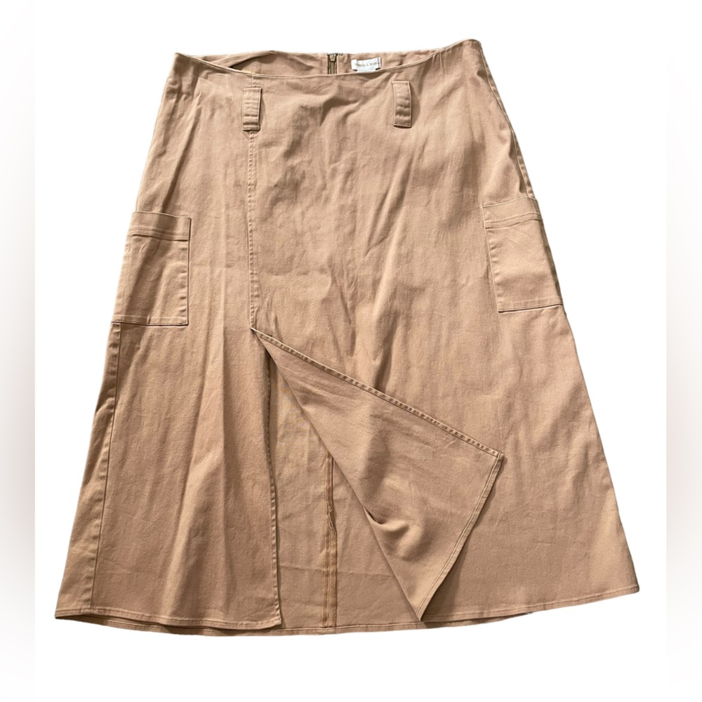 Monroe & Main Y2K Plus Size Brown Stretch Urban Alt Hippie Midi Cargo Skirt